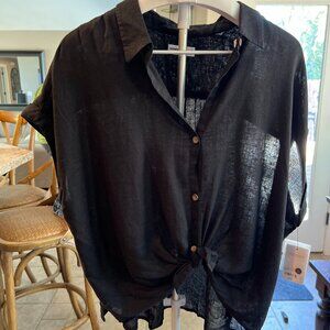 Women's Sonoma Black Button Down Blouse with Tie Front XL